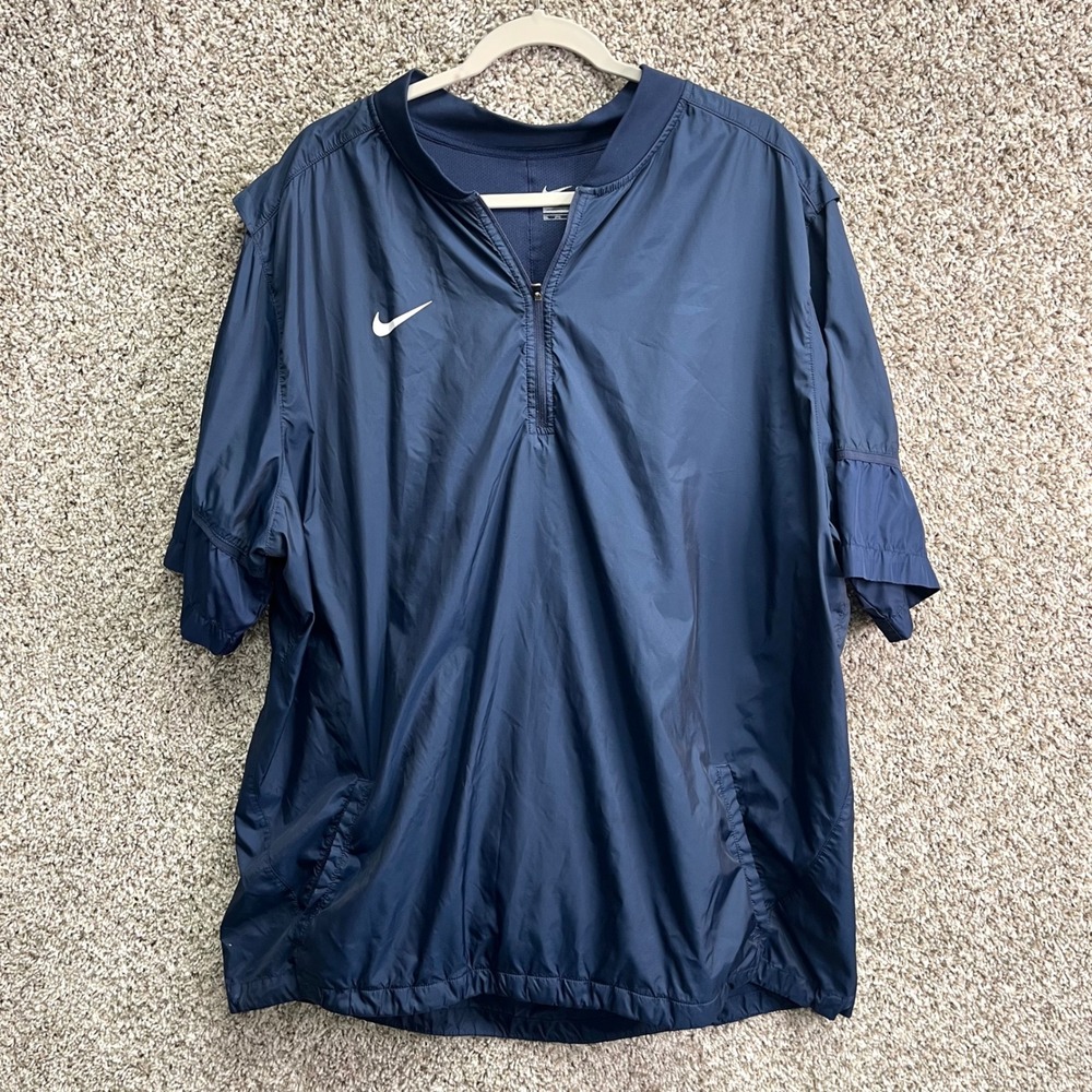 Nike Hot Jacket Mens 3XL Navy Blue Short Sleeve Quarter Zip Windbreaker Pullover